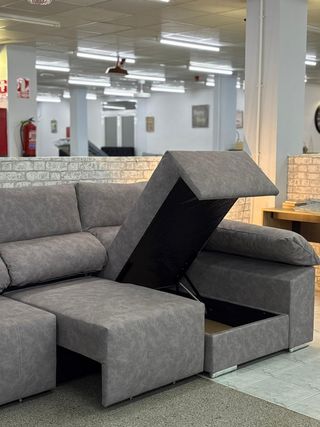 DESCUENTO!! Sofá Chaiselongue Gris con Doble Arcón