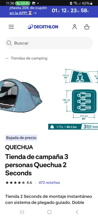 Kit Camping Quechua Tienda, Sillas, Mesa decathlon