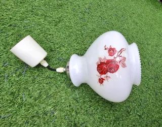 Lámpara Techo vintage Opalina Flores Rojas