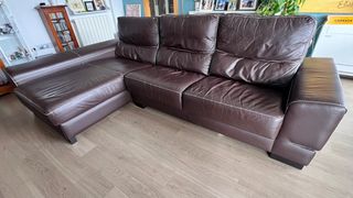 Sofa Chaiselongue / cheslong Grandfort Piel Marrón