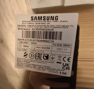 Campana extractora Samsung ya desinstalada