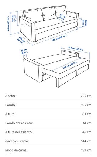 Sofá Cama 3 Plazas Gris Oscuro