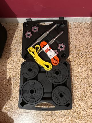 Kit Mancuernas 20kg + 2 Bandas Elásticas