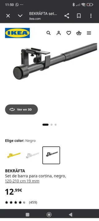 Barra Cortina Bekrafta IKEA Negra 120-210cm