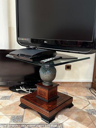 Mesa auxiliar cristal y madera