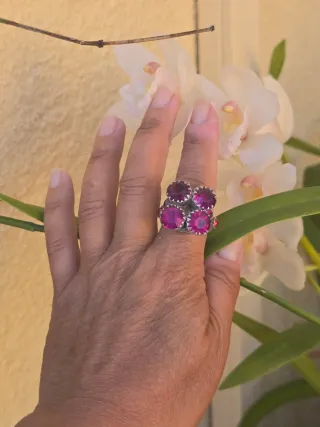Anillo Artesanal Plata Piedras Rojas Antiguo