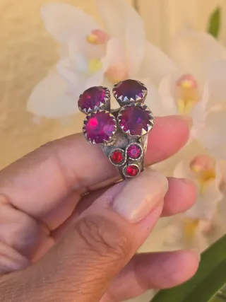 Anillo Artesanal Plata Piedras Rojas Antiguo