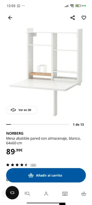 NORBERT mesa abatible pared con almacenaje