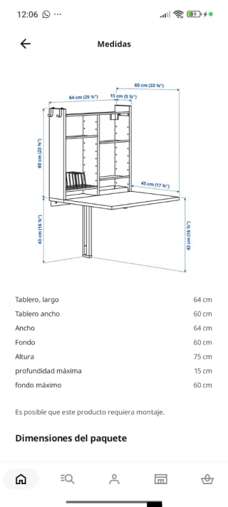NORBERT mesa abatible pared con almacenaje