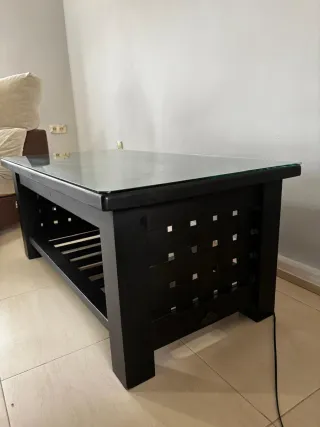 Mesa de centro cristal y madera negra