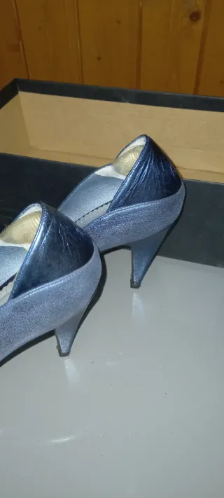 Zapatos Lodi Azul/Plata Tacon Peep Toe