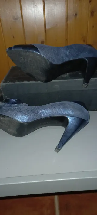 Zapatos Lodi Azul/Plata Tacon Peep Toe