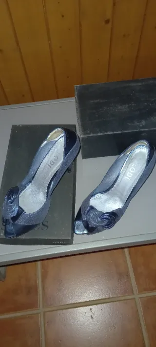 Zapatos Lodi Azul/Plata Tacon Peep Toe