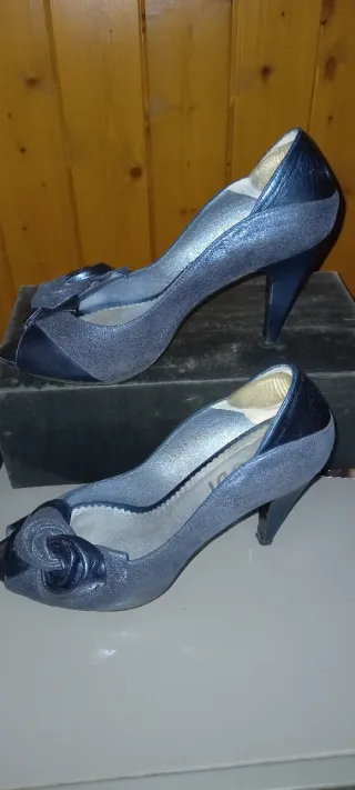 Zapatos Lodi Azul/Plata Tacon Peep Toe