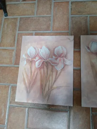 Cuadros flores rústicos beige y rosa