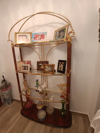 Estantería Dorada Madera y Cristal