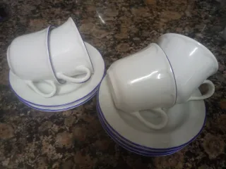 Juego 5 tazas café con platos porcelana