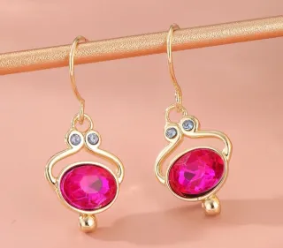 Pendientes dorado y Piedras Rosas