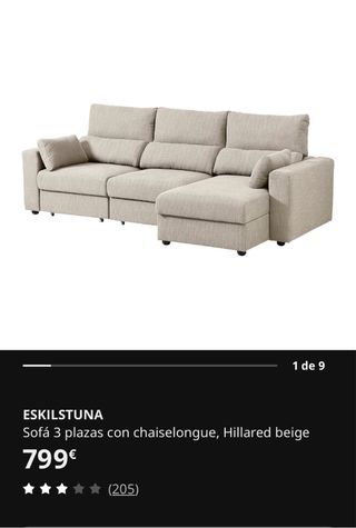 Sofá Chaise Longue Ikea Eskilstuna Beige