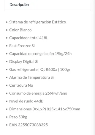 Congelador Telefac TCA 458
