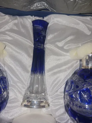 Juego tocador cristal azul y plata de ley