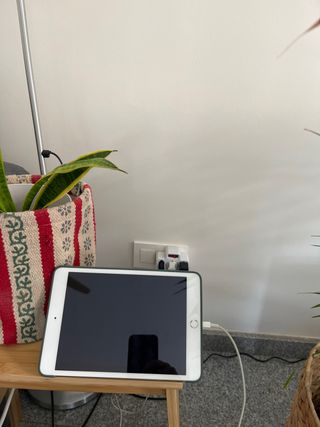 iPad Mini 3 Plata y funda plegable verde.