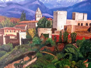 Óleo Alhambra Granada Marco Dorado