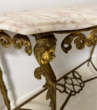 Consola Mármol y Metal Dorado Antigua