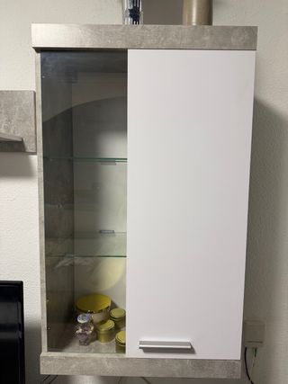 Mueble TV modular gris y blanco