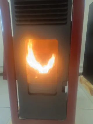 Estufa de pellets roja y negra