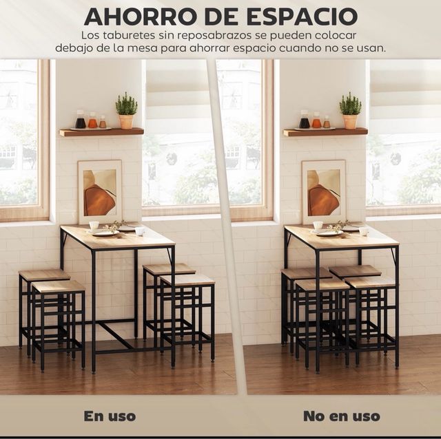 Mesa Bar y 4 Taburetes Madera y Metal