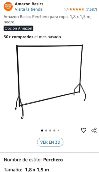 Perchero para ropa, 1,8 x 1,5 m, negro completo