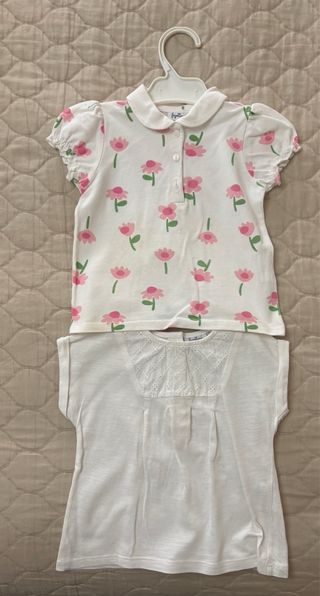 2 Polos Niña Flores y Blanco