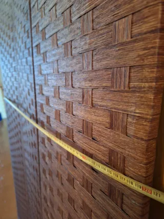 Biombo 3 paneles madera y mimbre