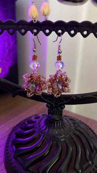 Pendientes flor cristal y abalorios