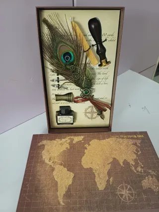 Set scrittura vintage piuma pavone