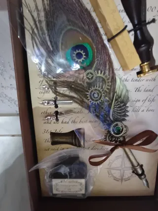 Set scrittura vintage piuma pavone