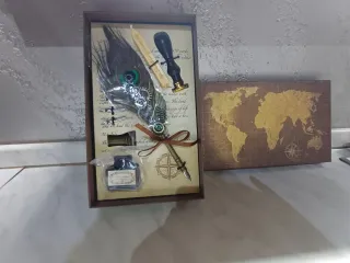 Set scrittura vintage piuma pavone