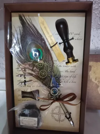 Set scrittura vintage piuma pavone