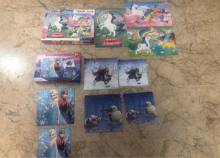 Lote 2 Cajas Puzzles Unicornios y Frozen