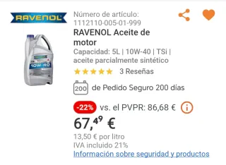 Aceite Ravenol 10W-40 Semisynth 5L Alta Performanc