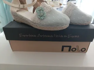 Esparteñas comunión beige y verde agua talla 34/35