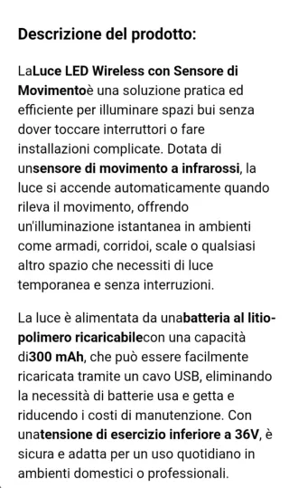 Set 3x Luci LED  Con Sensore Di Movimento cm.50