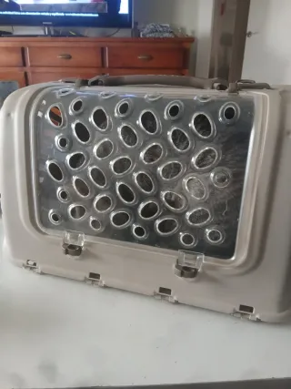 Transportín para gatos beige y transparente