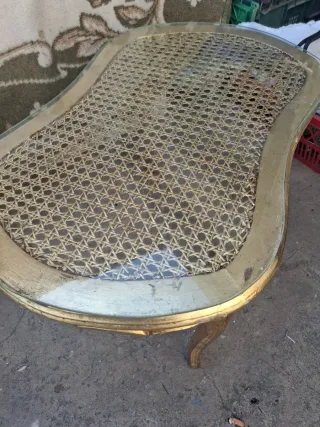 Mesa auxiliar antigua caña y madera