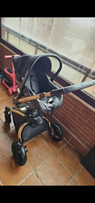 Carrito Bebe 3 en 1 Negro y Dorado
