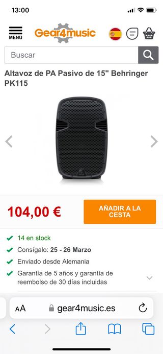 Altavoz Behringer PK115 Pasivo 15