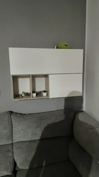 Mueble TV comedor madera y blanco