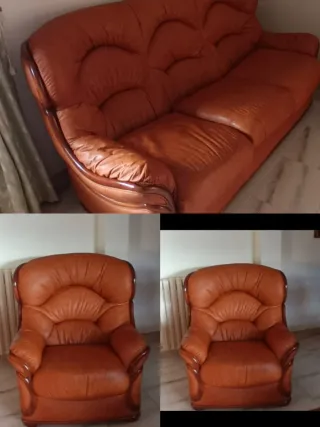 Sofá y sillón de cuero marrón