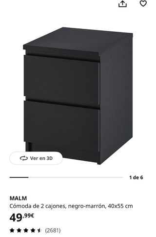 Mesitas Noche Ikea MALM Negras Grandes 40x55cm